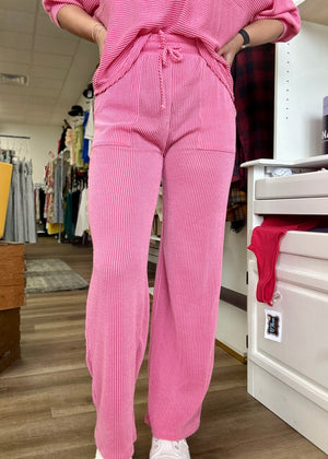 Pink Ribbed Pants - B3 Boutique, LLC