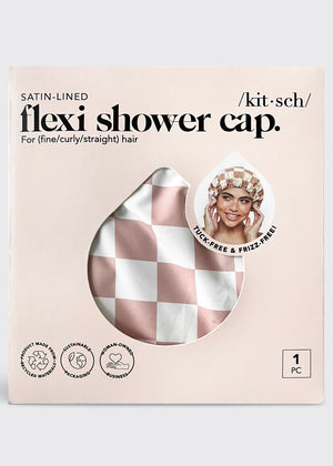 Satin Lined Flexi Shower Cap - Terracotta Checker - B3 Boutique, LLC