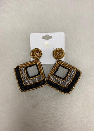 2 Tone Bead Square Earrings Gold/black - B3 Boutique, LLC
