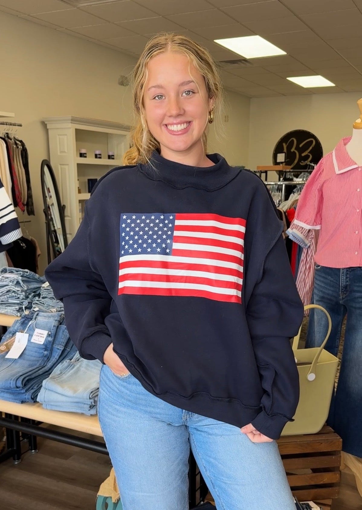 USA Reversible Mock Neck Sweatshirt - B3 Boutique, LLC