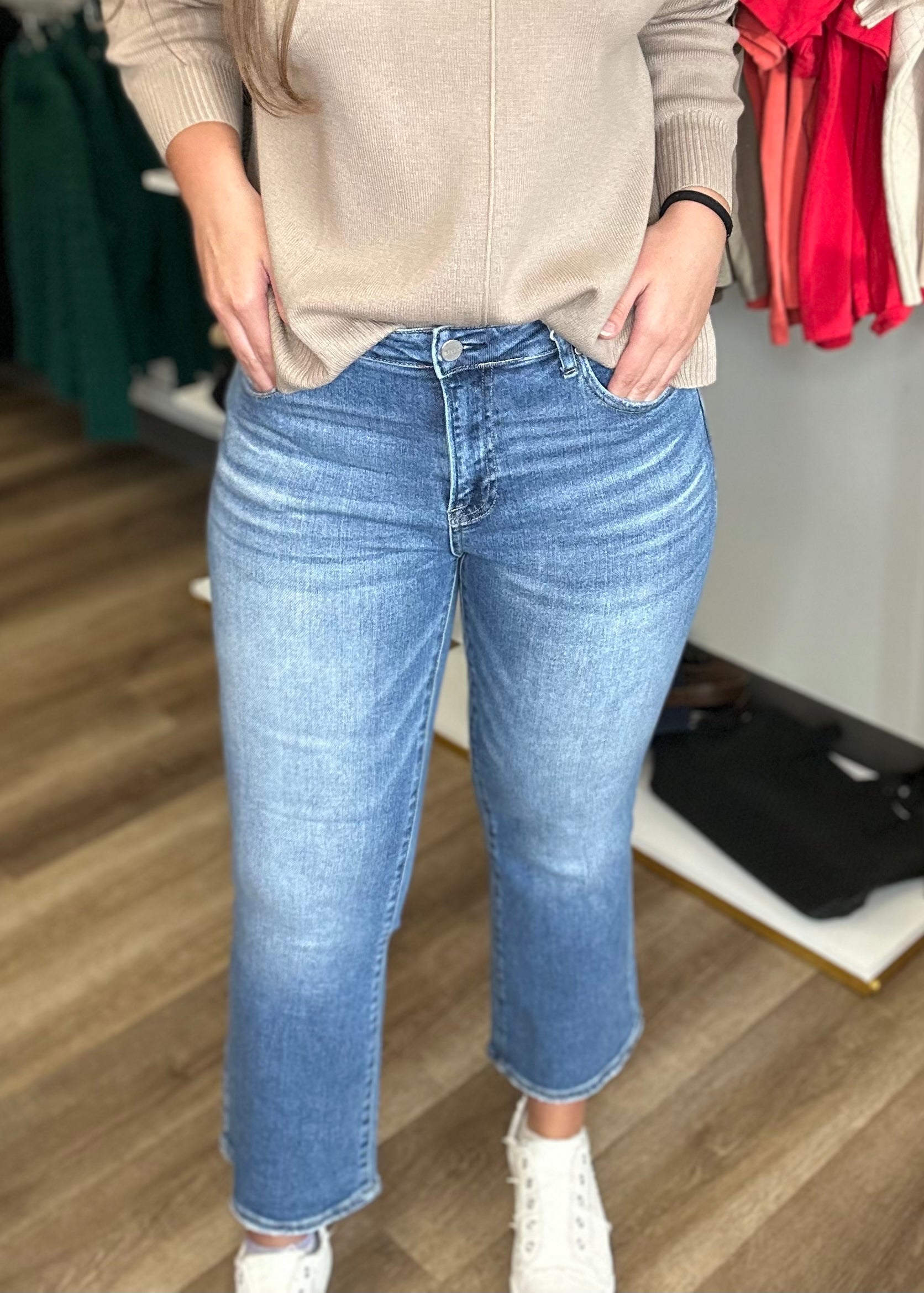 Risen Mid Rise Cropped Flare Jeans