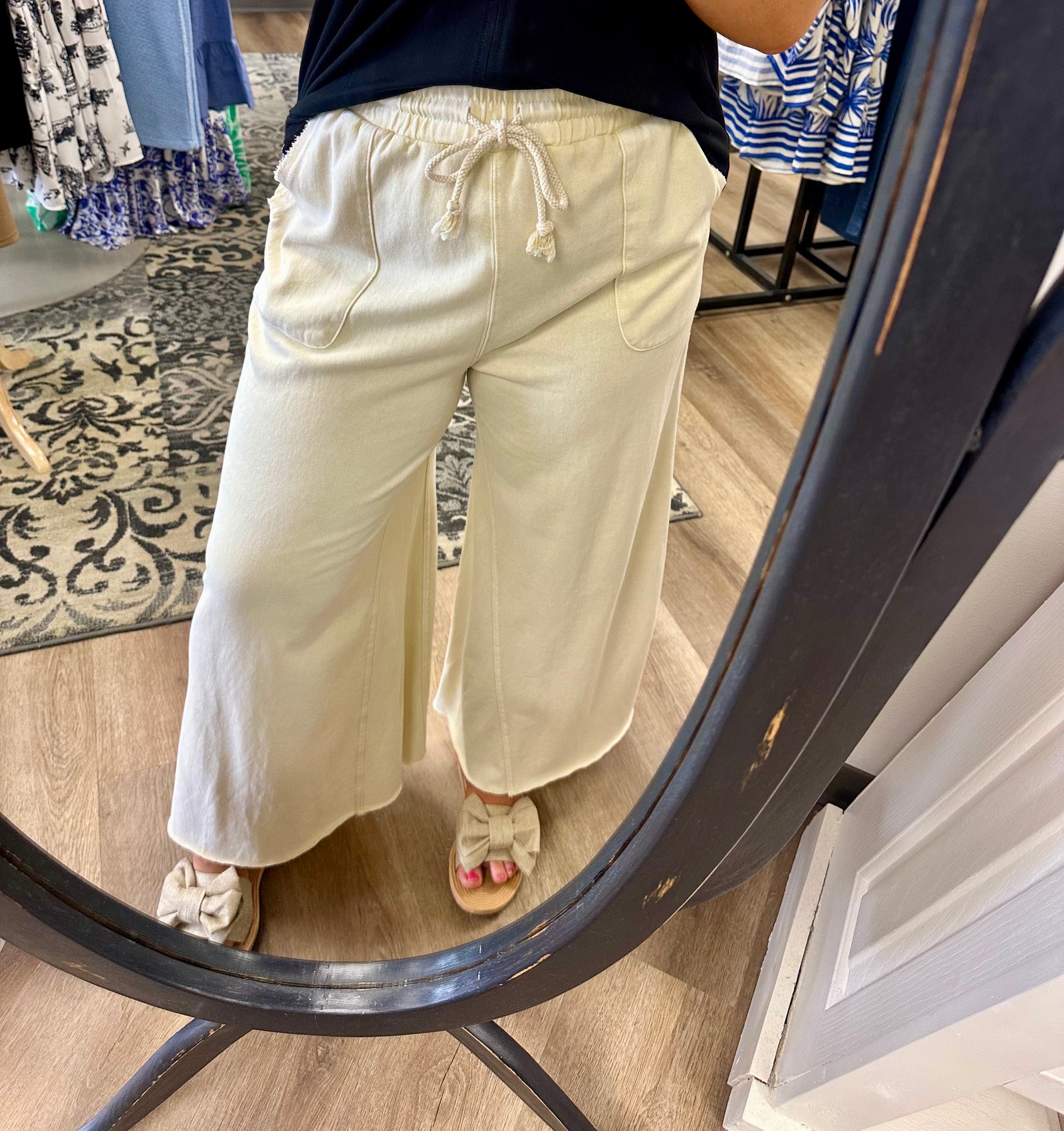Ecru Washed Terry Knit Pants - B3 Boutique, LLC