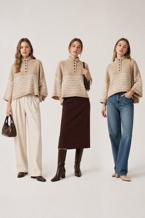 Camel Stripe Knit Sweater