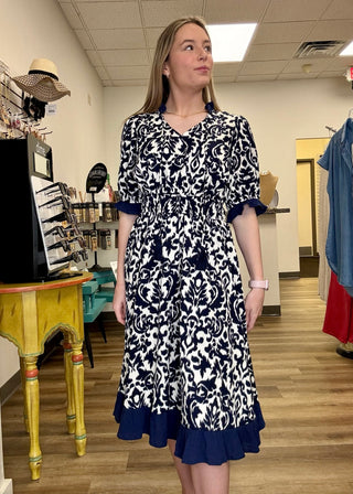 Ruffle Detail Midi Dress - B3 Boutique, LLC