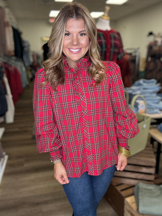 Festive Red Plaid Top - B3 Boutique, LLC