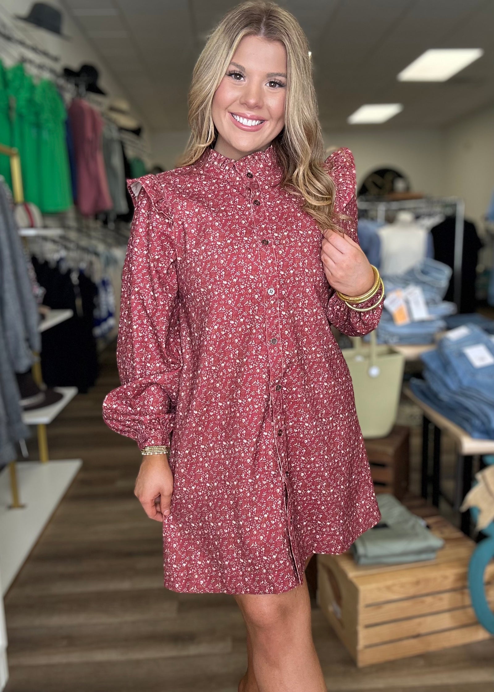 Floral Cranberry Dress - B3 Boutique, LLC