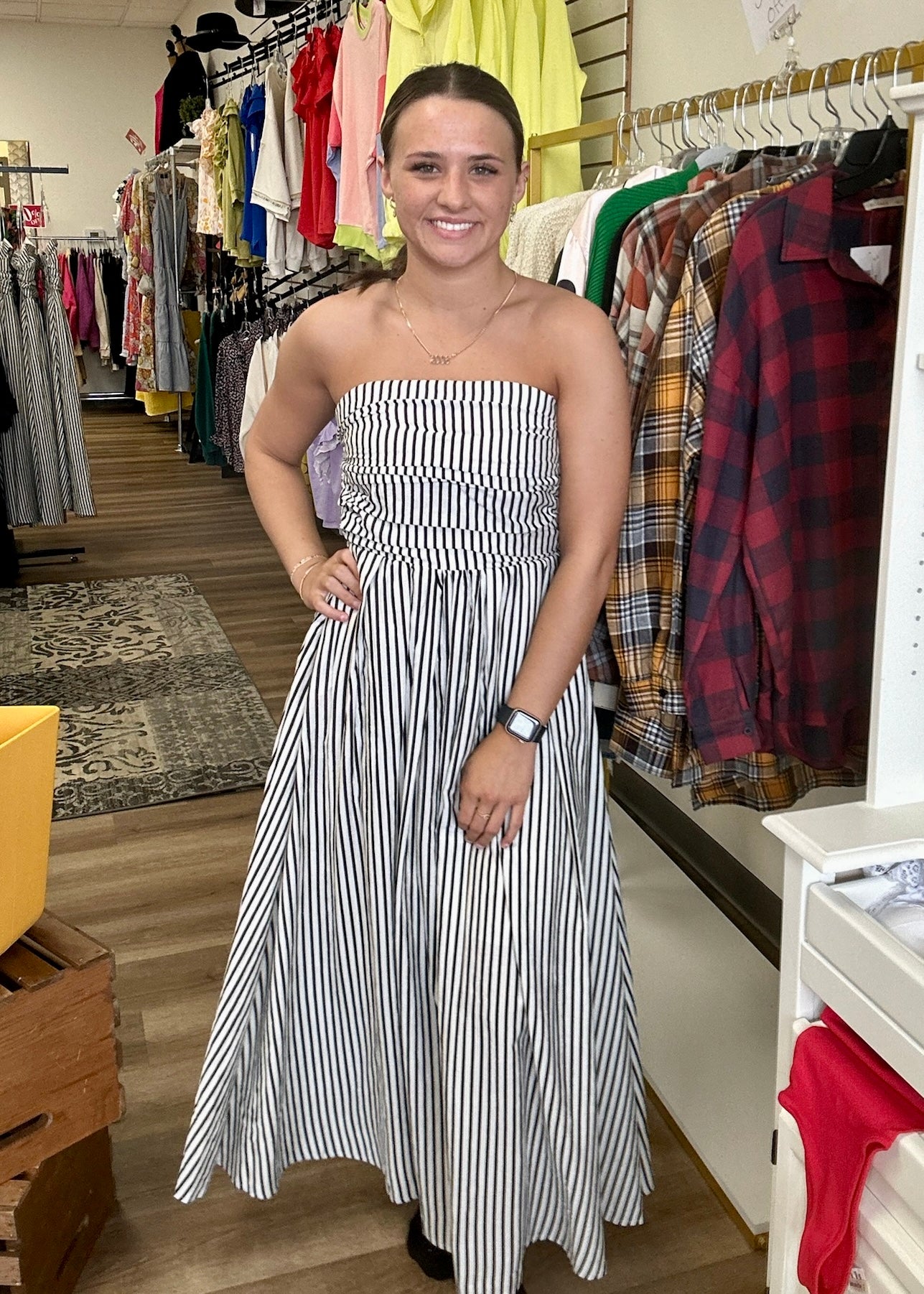 Off White/Black Striped Dress - B3 Boutique, LLC
