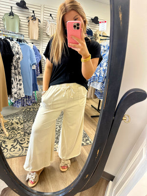 Ecru Washed Terry Knit Pants - B3 Boutique, LLC