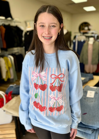 Blue Cherry Heart Sweatshirt - B3 Boutique, LLC