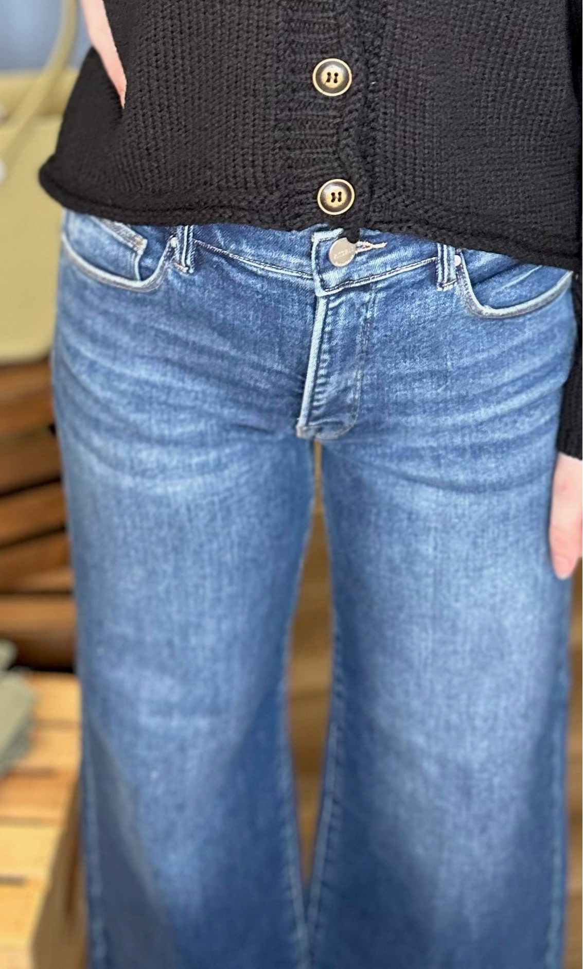 Dark Risen Mid Rise Crop  Wide Jeans - B3 Boutique, LLC