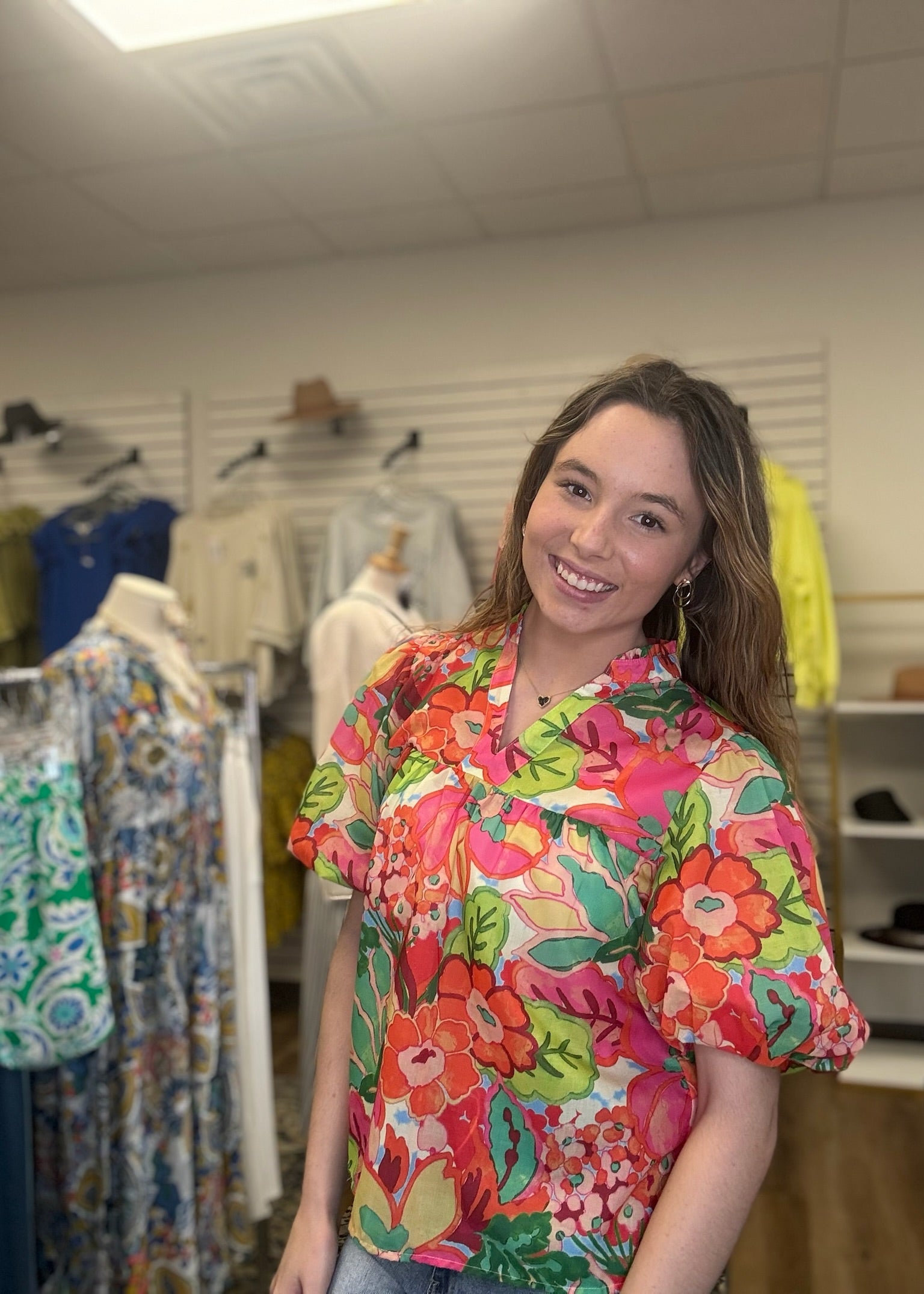 THML Puff Sleeve Flower Print Top - B3 Boutique, LLC