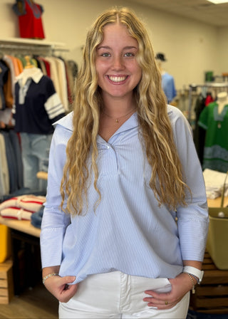 Sky Blue/White Stripe Top - B3 Boutique, LLC
