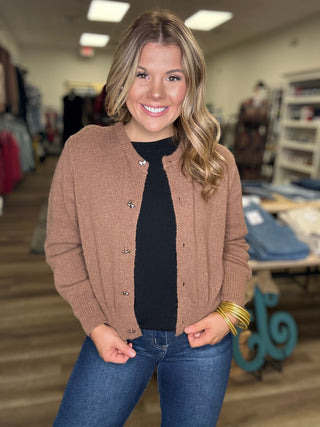 Knitted Cardigan W/Bow Buttons - B3 Boutique, LLC