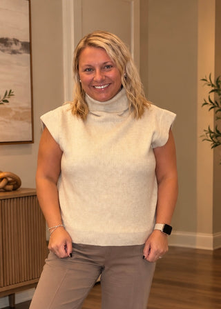 Oatmeal Cowl Neck Sleeveless Sweater - B3 Boutique, LLC
