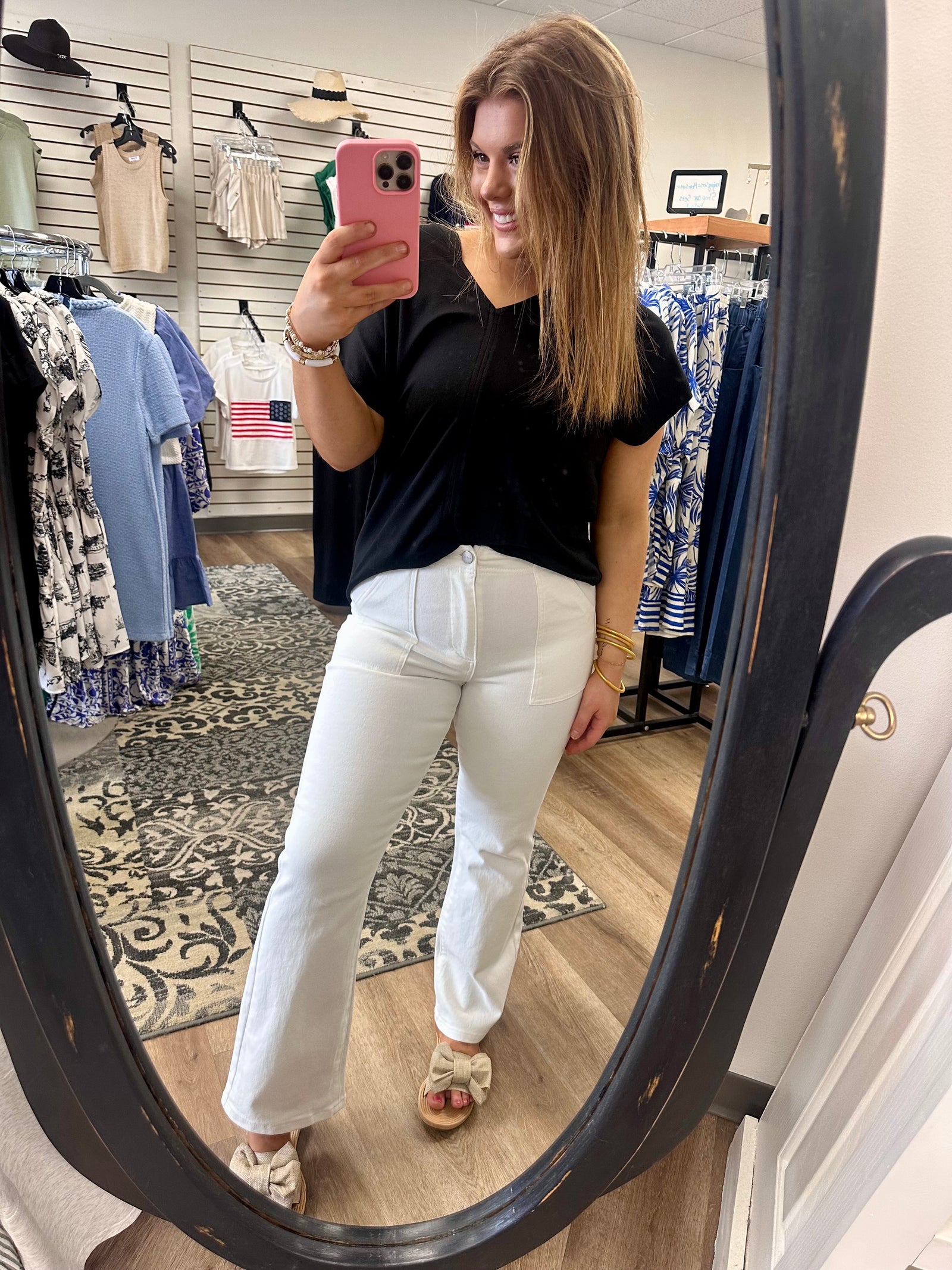 Risen High Rise White Ankle Flare - B3 Boutique, LLC