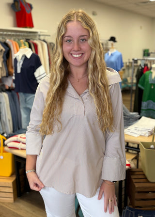 Taupe/ \White Stripe Top - B3 Boutique, LLC
