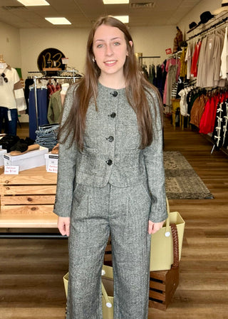 Woven Button Down Cropped Blazer - B3 Boutique, LLC
