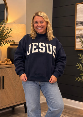 Jesus Navy Mock Neck - B3 Boutique, LLC