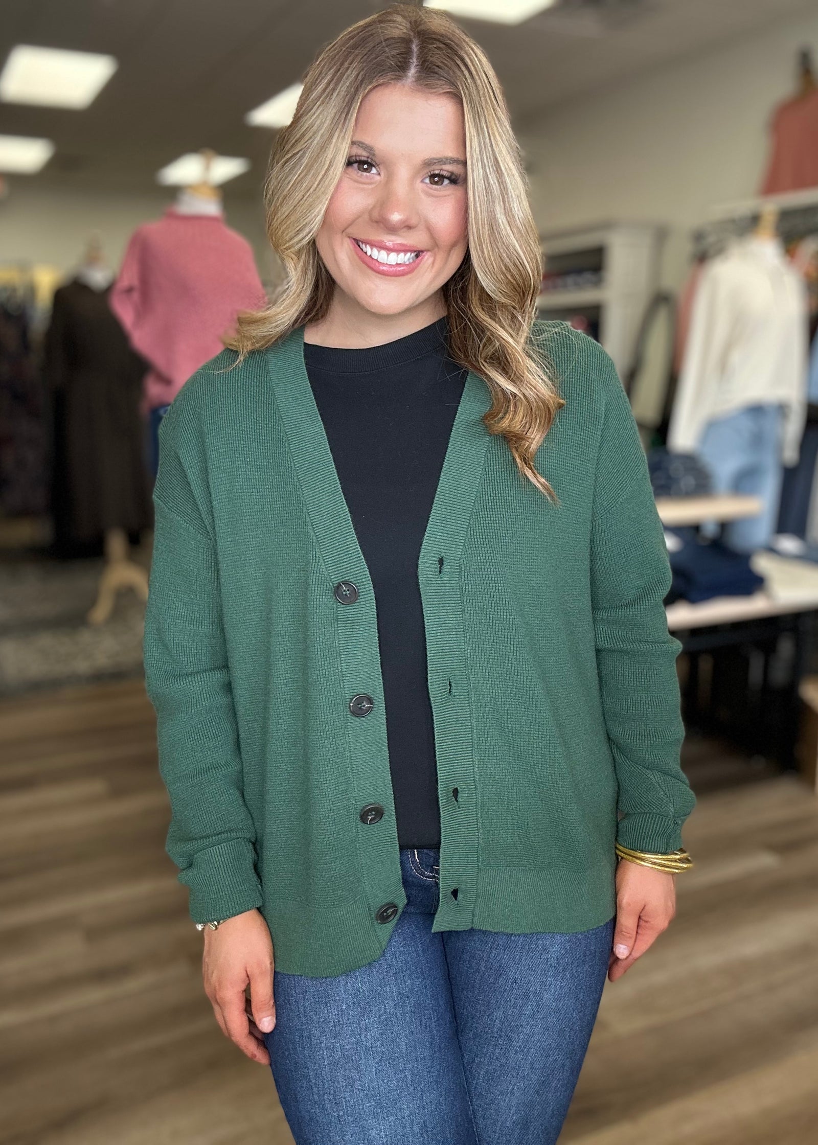 Dark Green Sweater Cardigan - B3 Boutique, LLC