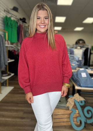 Mock Neck Exposed Seam Sweater - B3 Boutique, LLC