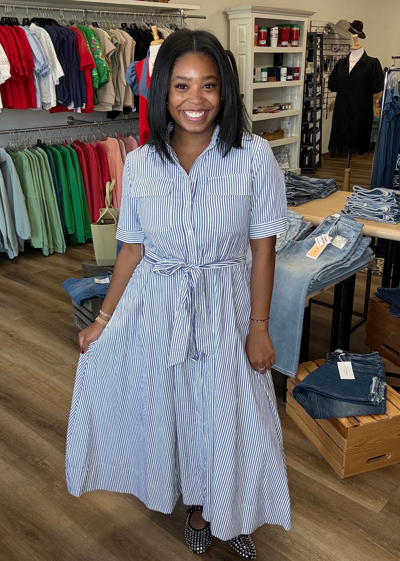 Navy and White Stripe Shirt Dress