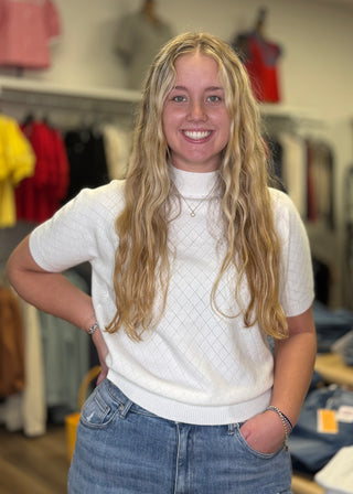 Argyle  Cream Sweater - B3 Boutique, LLC