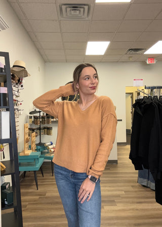 V-Neck Raw Edge Seam Pullover - B3 Boutique, LLC