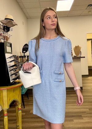 Ice Blue Tweed Dress - B3 Boutique, LLC