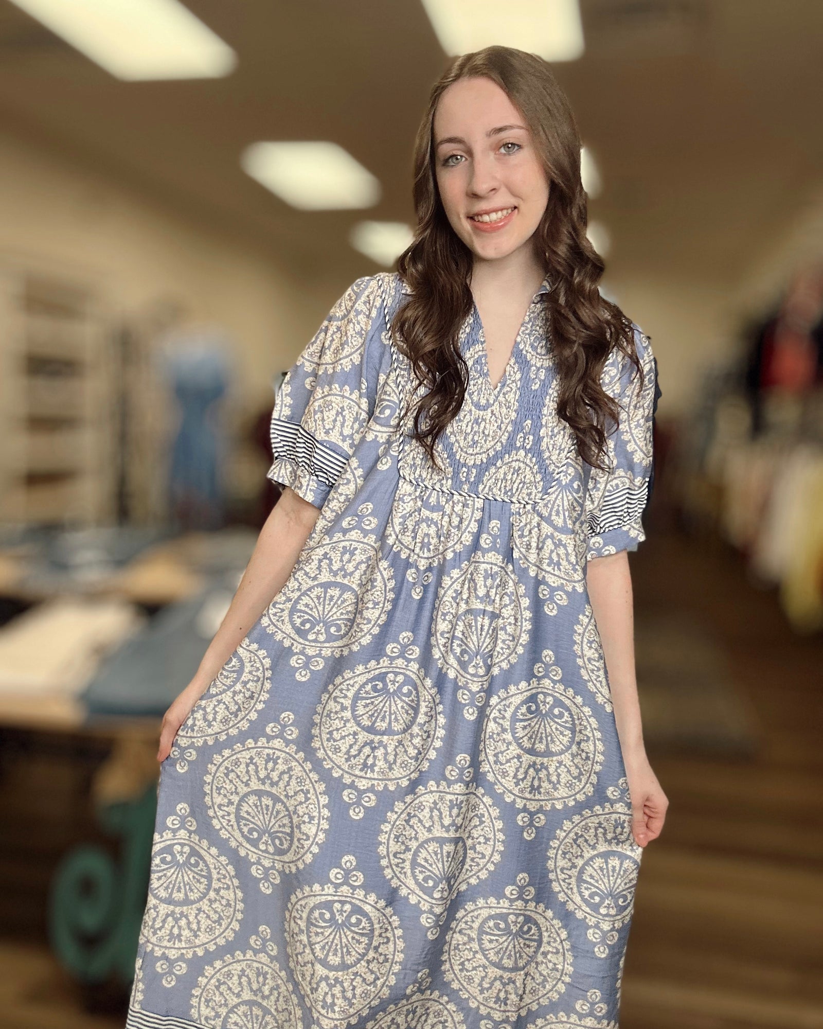 V-Neck Smocked Bodice Maxi - B3 Boutique, LLC