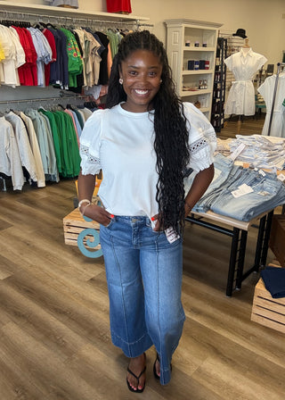White Eyelet Sleeve Top
