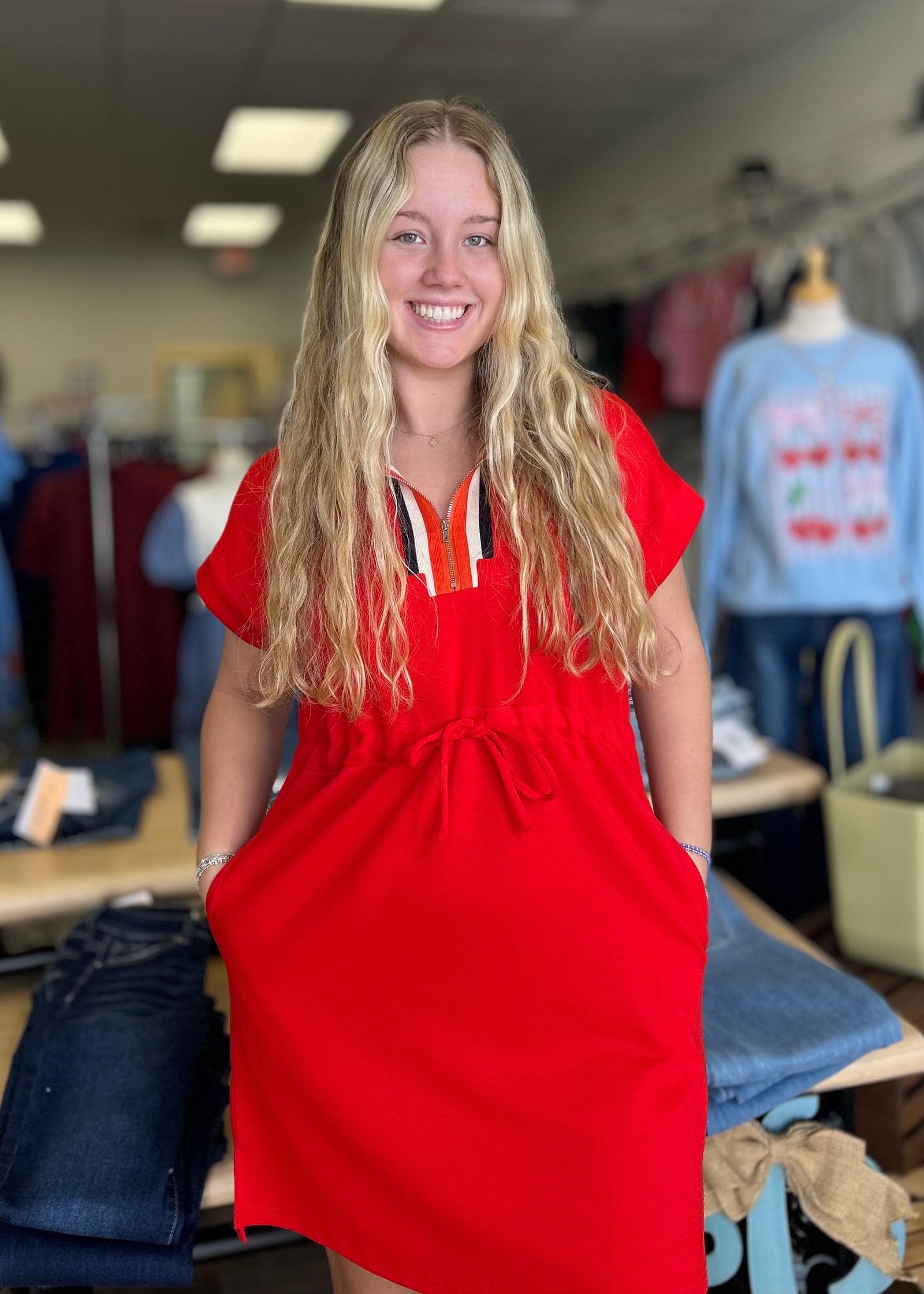 Red Casual Pullover Dress - B3 Boutique, LLC