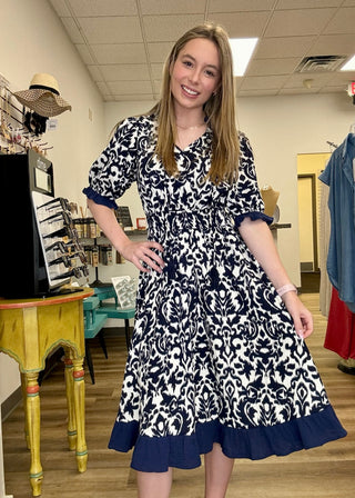 Ruffle Detail Midi Dress - B3 Boutique, LLC