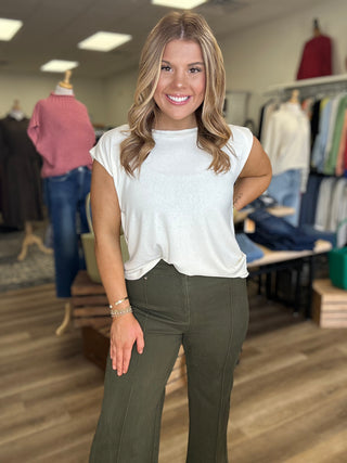 Deep Olive Wide leg Jean - B3 Boutique, LLC