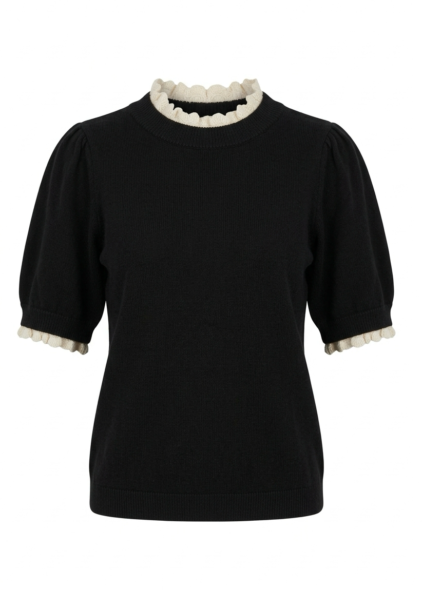 Black Ruffle Detail Sweater