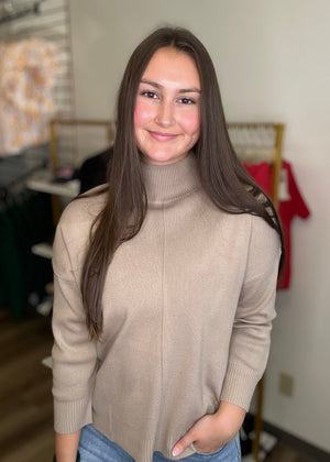 Mock Neck Sweater in Taupe - B3 Boutique, LLC