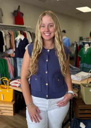 Crew Neck Button Down Vest - B3 Boutique, LLC