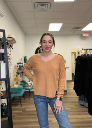 V-Neck Raw Edge Seam Pullover - B3 Boutique, LLC