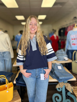 Navy/White Pullover Top - B3 Boutique, LLC