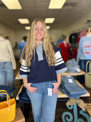 Navy/White Pullover Top - B3 Boutique, LLC