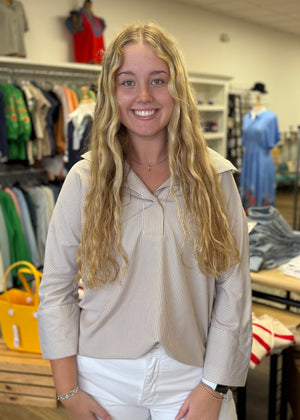 Taupe/ \White Stripe Top - B3 Boutique, LLC