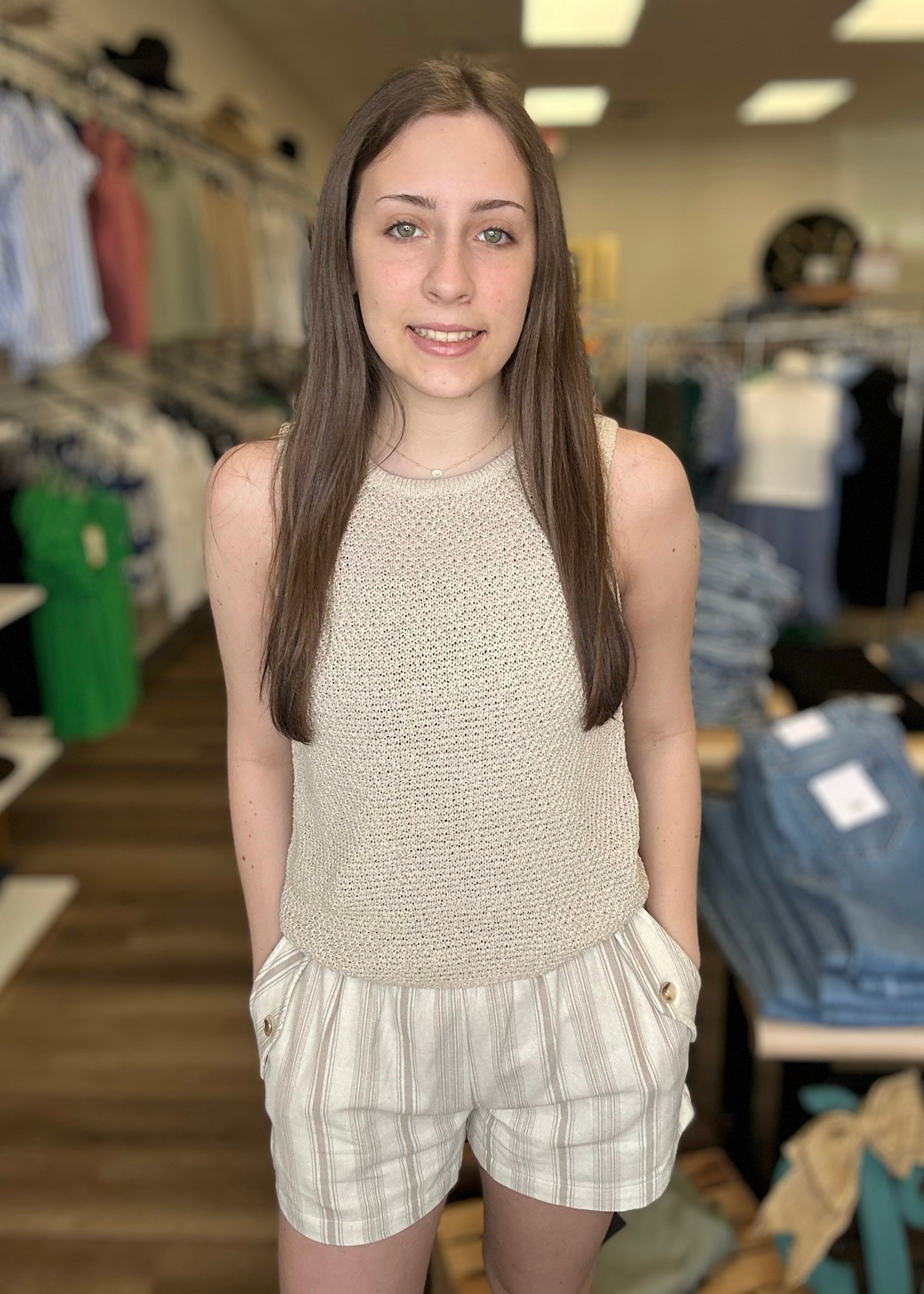 Soft Taupe Stripe Shorts