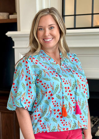 THML Puff Sleeve Print Top - B3 Boutique, LLC