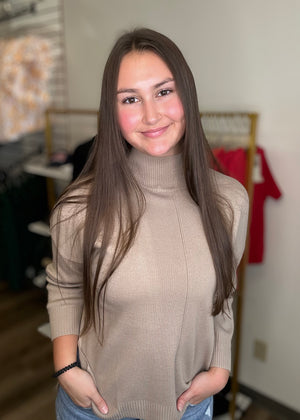Mock Neck Sweater in Taupe - B3 Boutique, LLC