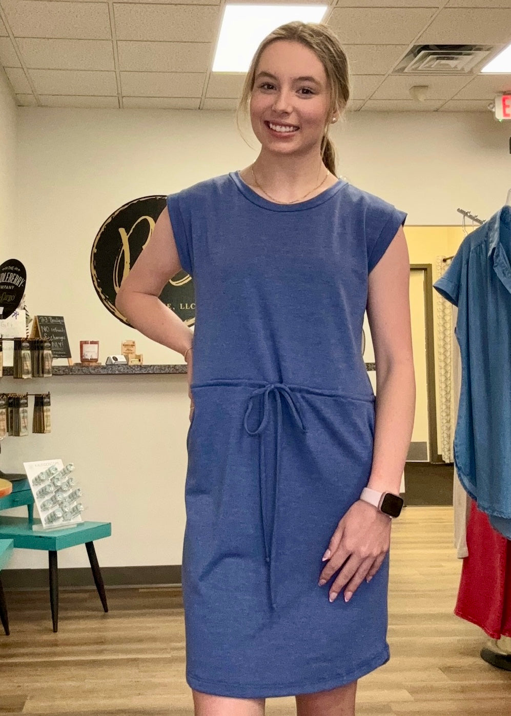 Denim Blue Drawstring Dress - B3 Boutique, LLC