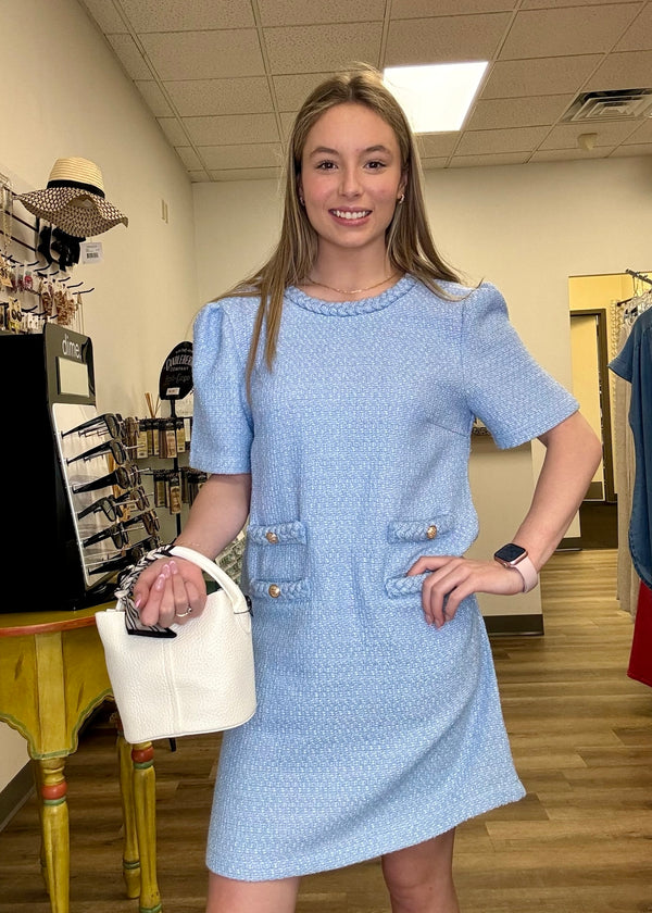 Ice Blue Tweed Dress | B3 Boutique, LLC