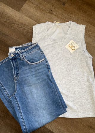 Risen High Rise Crop Embroidered Details