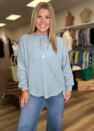 Brushed Hacci Oversized Henley - B3 Boutique, LLC