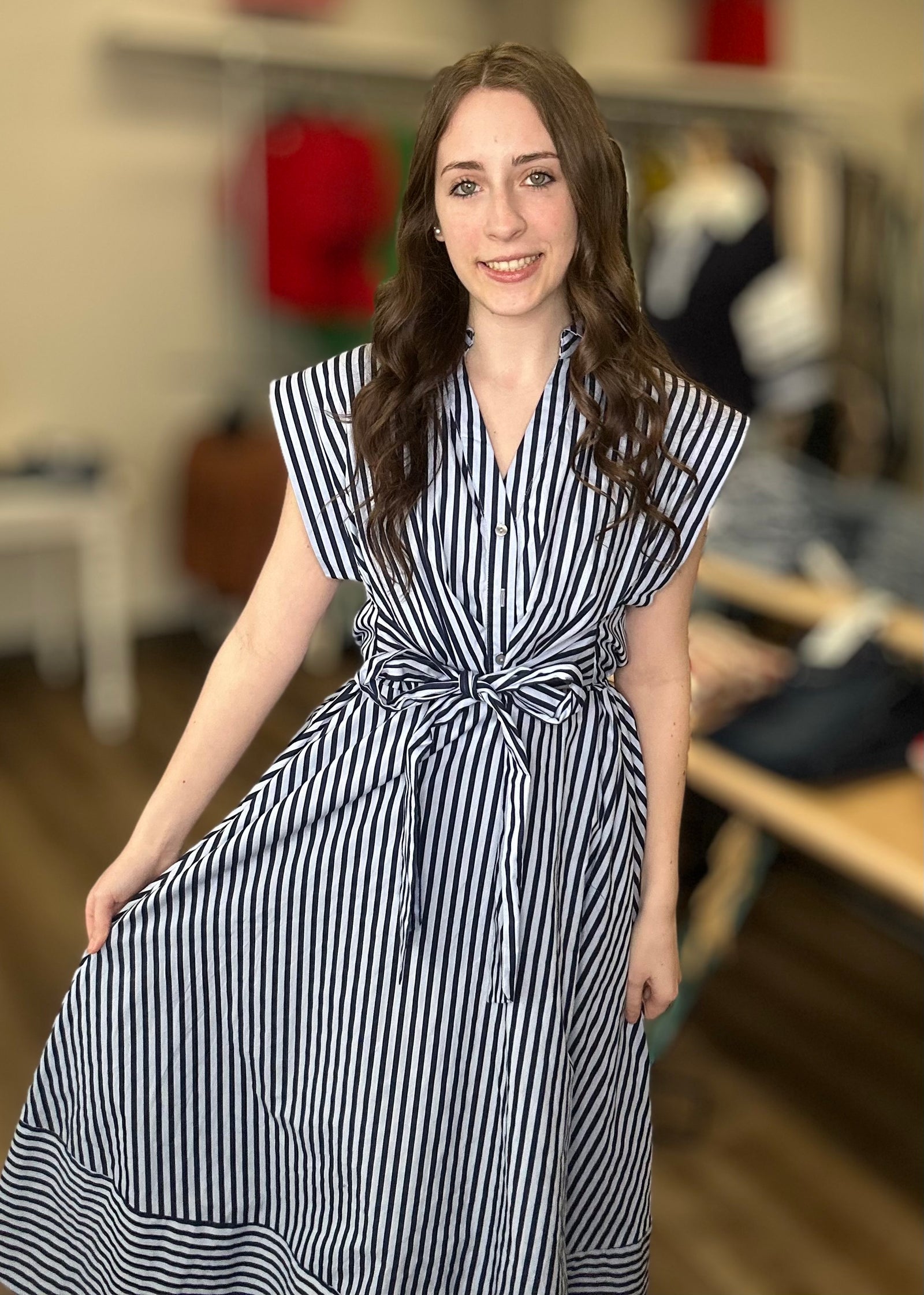 Navy/Light Blue Stripe Maxi Dress - B3 Boutique, LLC