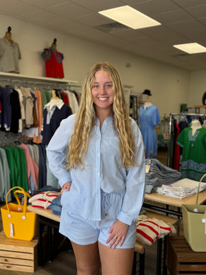 Blue Pinstripe Shirt - B3 Boutique, LLC
