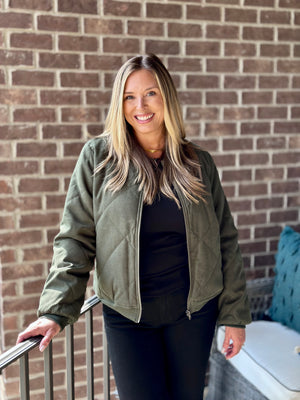 Rib Banded Jacket in Olive - B3 Boutique, LLC